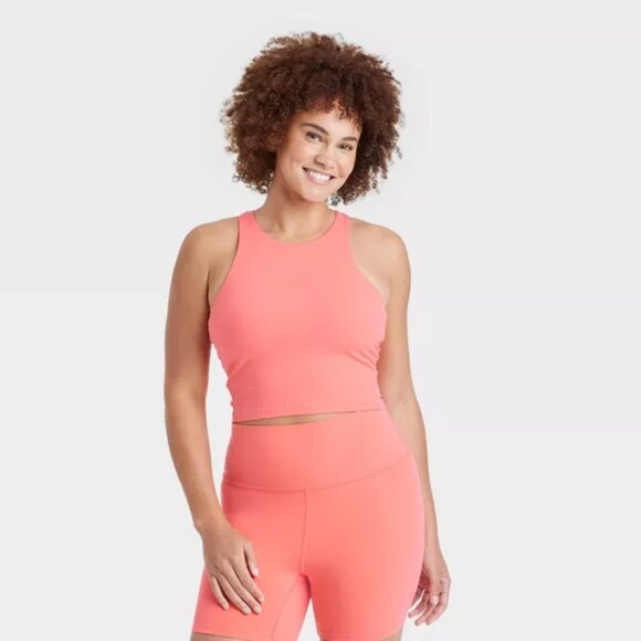 All In Motion Women's Everyday Soft High Neck Cropped Tank Top Built Shelf Bra - Picture 3 of 15